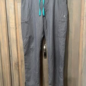 Figs Men's Charcoal Cargo Pants with Teal Drawstring